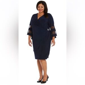 NWT Black cocktail plus gathered wrap dress with bell sleeves-20W